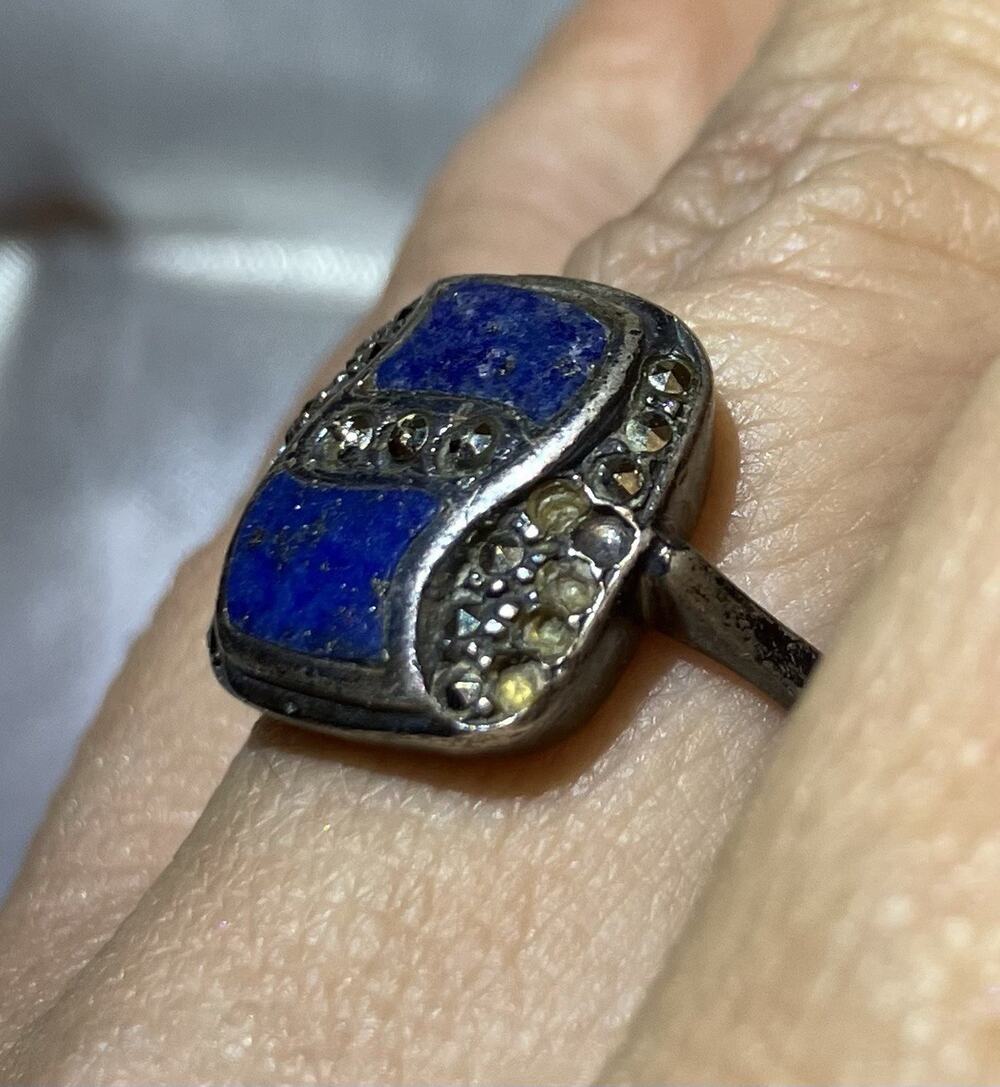 VTG 925 Sterling Silver Ring Blue Lapis Lazuli Marcasite Women’s Jewelry 7.5